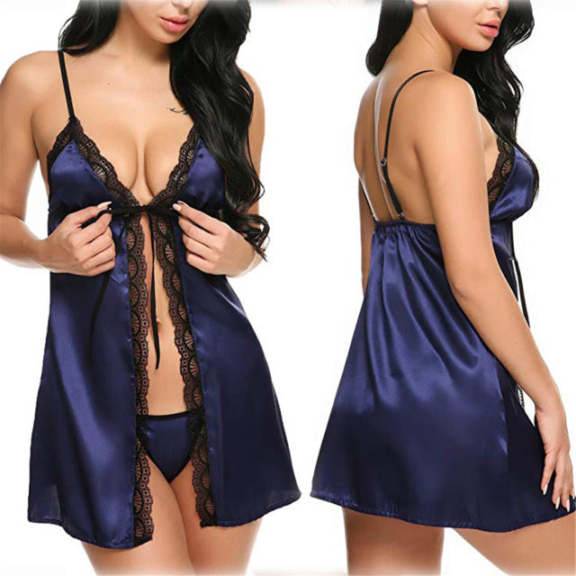 Women Sexy Lingerie Lace Sleepwear Nightdress Straps Deep V Neck Hot Robe Dress Nightie Night Dress S-2XL