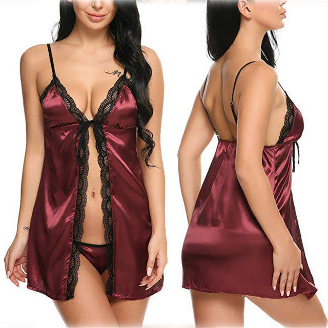 Women Sexy Lingerie Lace Sleepwear Nightdress Straps Deep V Neck Hot Robe Dress Nightie Night Dress S-2XL