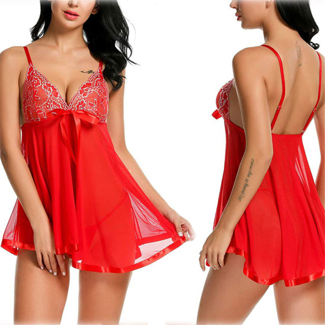 Women Sexy Lingerie Lace Sleepwear Nightdress Straps Deep V Neck Hot Robe Dress Nightie Night Dress S-2XL
