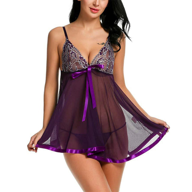 Women Sexy Lingerie Lace Sleepwear Nightdress Straps Deep V Neck Hot Robe Dress Nightie Night Dress S-2XL