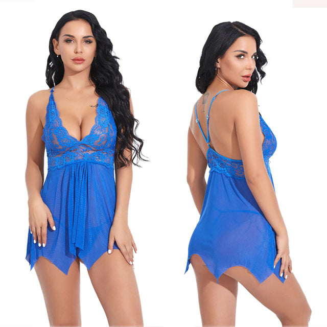 Women Sexy Lingerie Lace Sleepwear Nightdress Straps Deep V Neck Hot Robe Dress Nightie Night Dress S-2XL