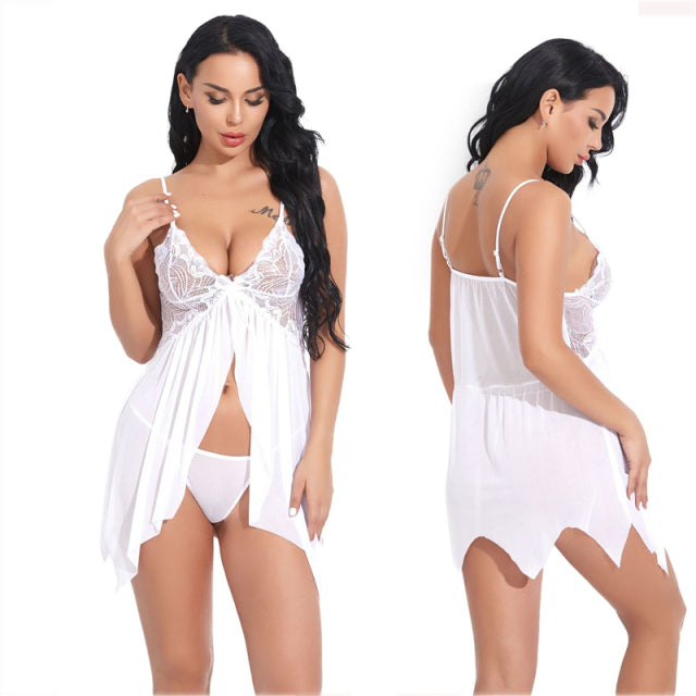 Women Sexy Lingerie Lace Sleepwear Nightdress Straps Deep V Neck Hot Robe Dress Nightie Night Dress S-2XL