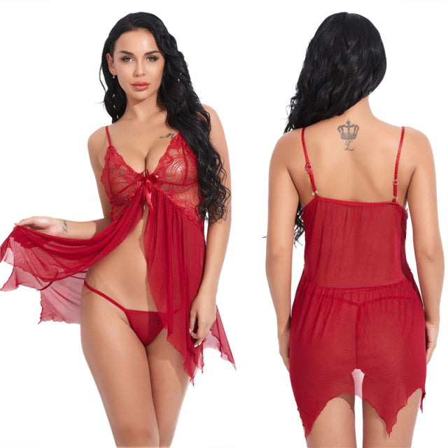 Women Sexy Lingerie Lace Sleepwear Nightdress Straps Deep V Neck Hot Robe Dress Nightie Night Dress S-2XL