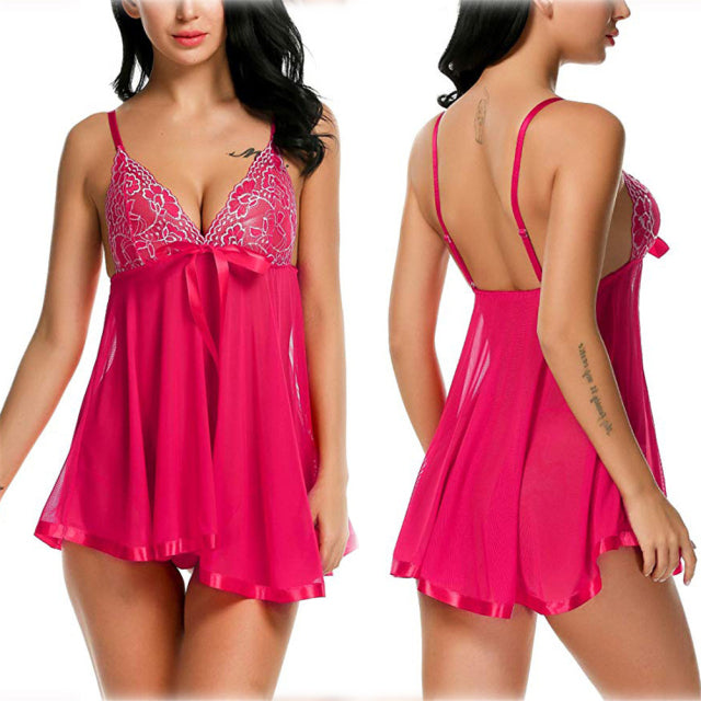 Women Sexy Lingerie Lace Sleepwear Nightdress Straps Deep V Neck Hot Robe Dress Nightie Night Dress S-2XL