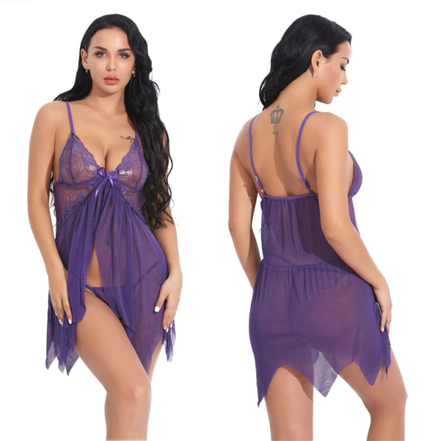 Women Sexy Lingerie Lace Sleepwear Nightdress Straps Deep V Neck Hot Robe Dress Nightie Night Dress S-2XL