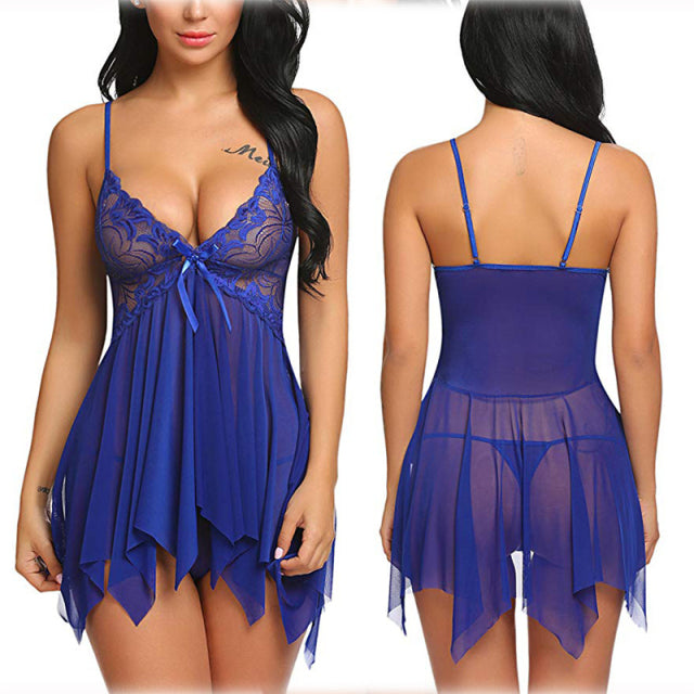 Women Sexy Lingerie Lace Sleepwear Nightdress Straps Deep V Neck Hot Robe Dress Nightie Night Dress S-2XL