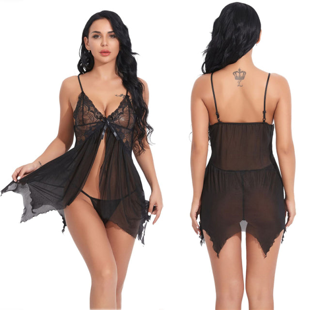 Women Sexy Lingerie Lace Sleepwear Nightdress Straps Deep V Neck Hot Robe Dress Nightie Night Dress S-2XL