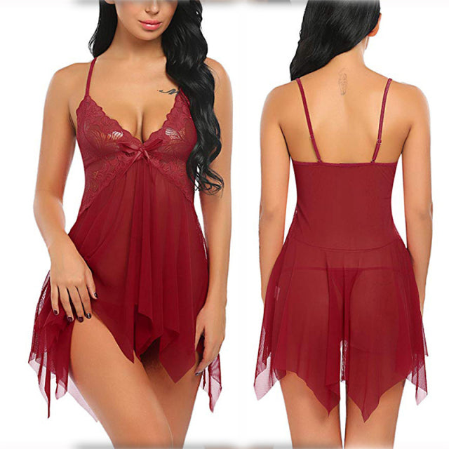 Women Sexy Lingerie Lace Sleepwear Nightdress Straps Deep V Neck Hot Robe Dress Nightie Night Dress S-2XL
