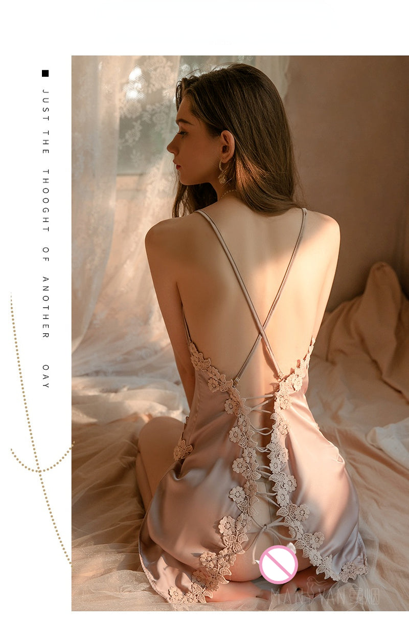 Nighty for Ladies Night Wear White Black Lace Sleepwear V Neck Nightgown Sexy Lingerie Plus Size Sleeping Dress with G String