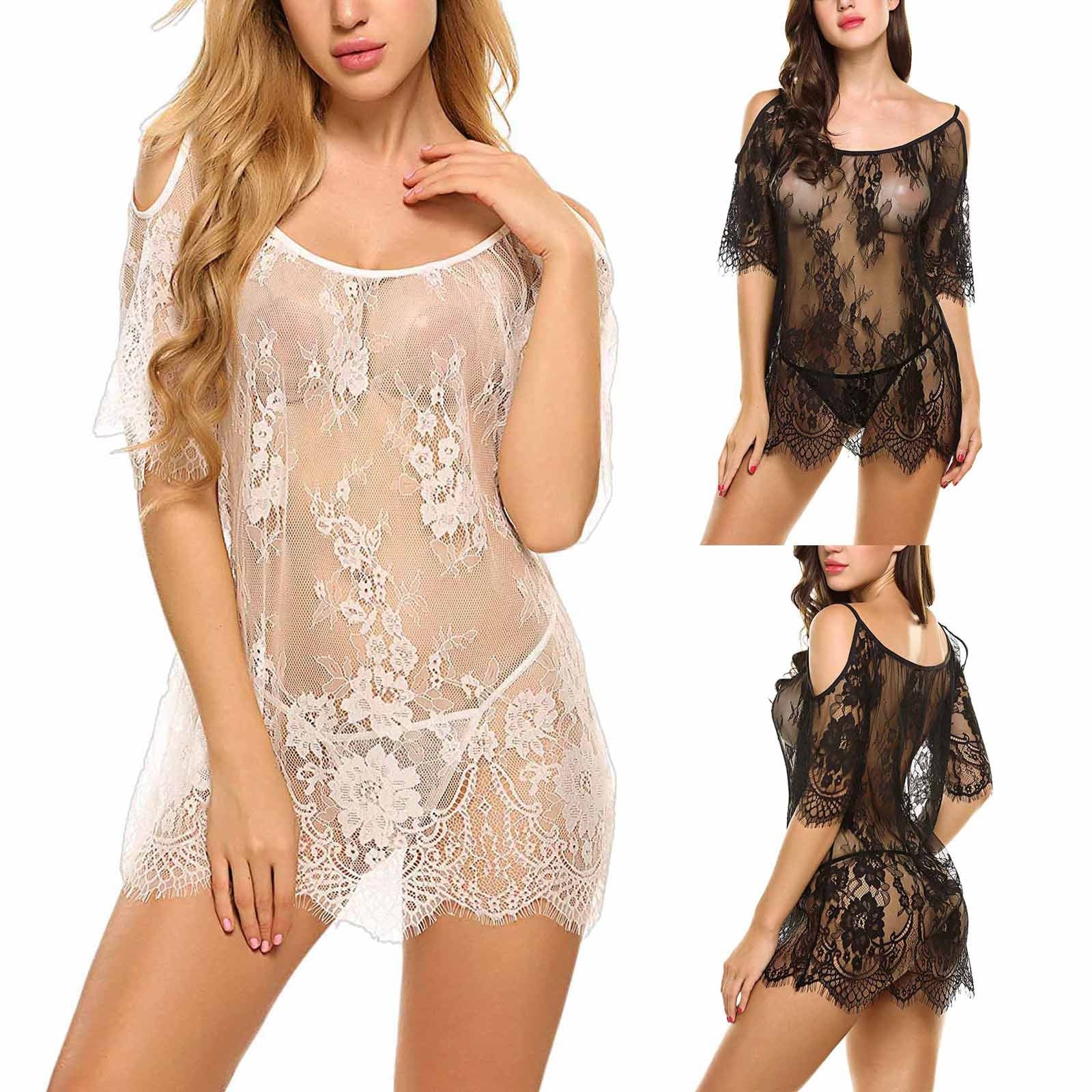 Ladies Gowns Black Ropa Para El Sexo Nightgown Night Dress Lace Lingerie Porno See Through Womens Clothing Sleepwear Wholesales