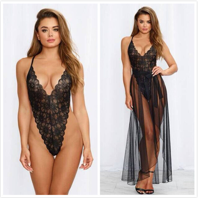 Sexy Night Dress Lace Nightwear Sleepwear Nightgowns Lingerie Halter BacklessTemptation Underwear Nightdress Suit One Piece