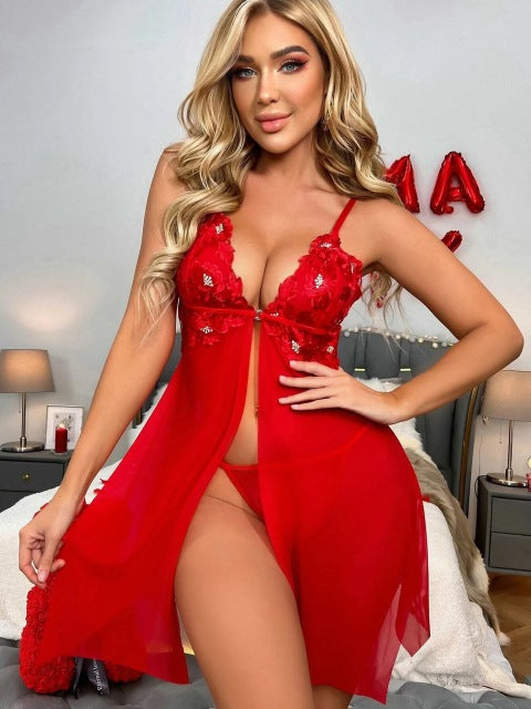 Ladies Lingerie Sleepwear Fashion Sexy Women Silk Satin Nightie Gown Babydoll Lace Mesh Nightwear