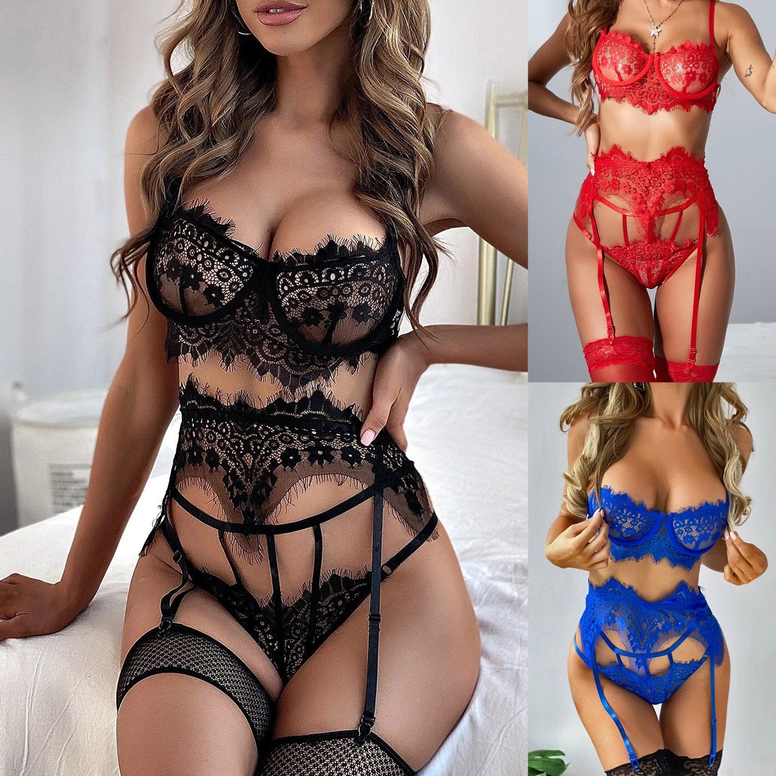 Top-selling Sexy Lingerie For Women Sex Set Bra Fashion G-string Thong Sleepwear Underwear Lingerie Femme Sexy Flower Lace