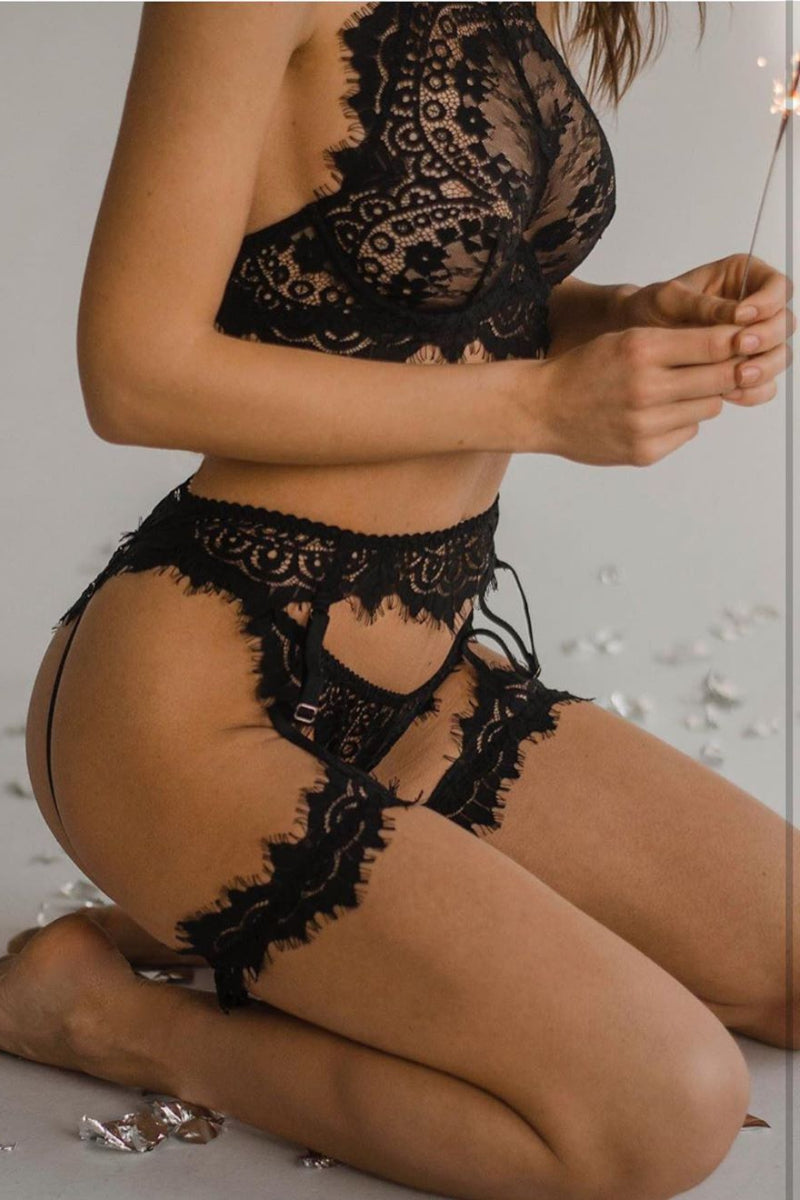 Lingerie Sexy Underwear Women Set Brassiere Corset Eyelash Lace Skirt Mini Leotard See Through Garter Blacked Underwear Sexi