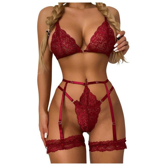 Sexy Lingerie V-Neck Lace Bra Thong Women&#39;s Underwear Set Transparent Erotic Lingerie Sexy Babydoll Porno Lenceria Sensual Mujer