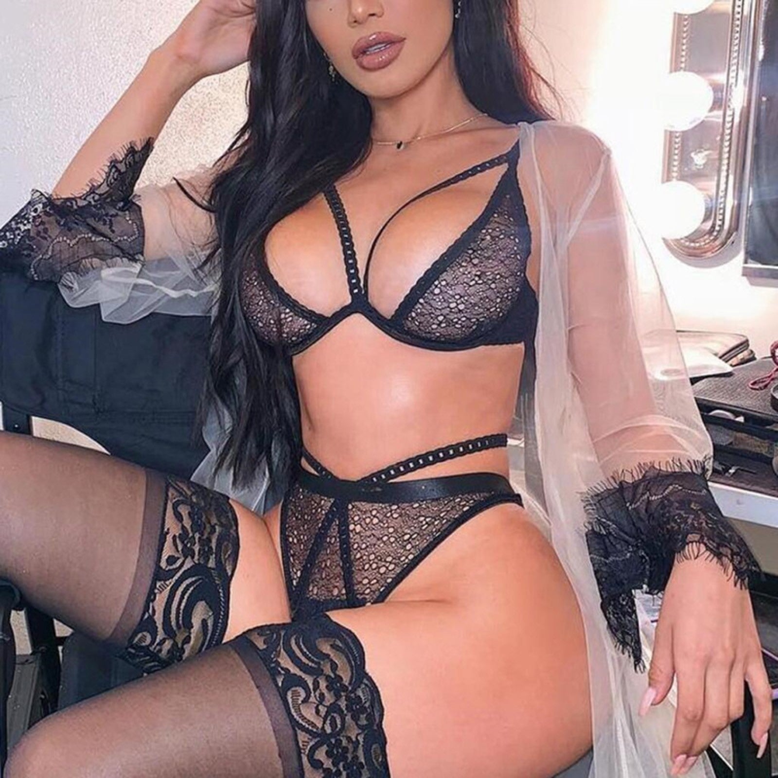 Women Underwear Set Sexy Lingerie Mesh Lace Transparent Bra Thong Set Sensual Lingerie Women Sexy Erotic Lingerie
