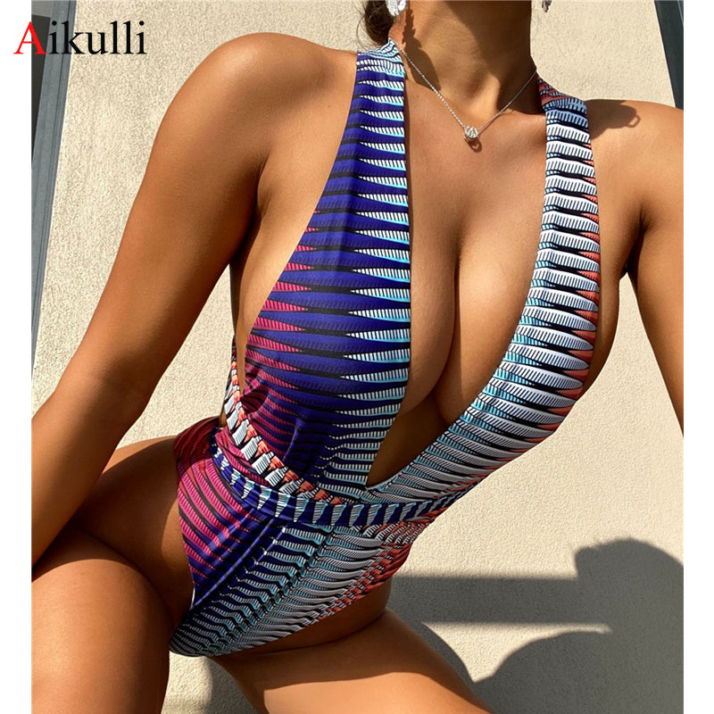Sexy Criss Cross One Piece Swimsuits Women Plunging Swimwear Summer Backless Bathing Suits Beachwear Monokini Bodysuit Swim