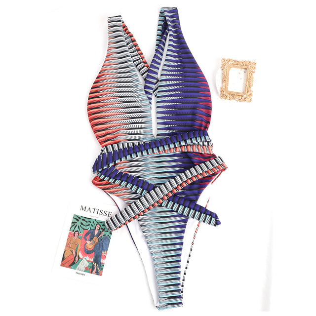 Sexy Criss Cross One Piece Swimsuits Women Plunging Swimwear Summer Backless Bathing Suits Beachwear Monokini Bodysuit Swim
