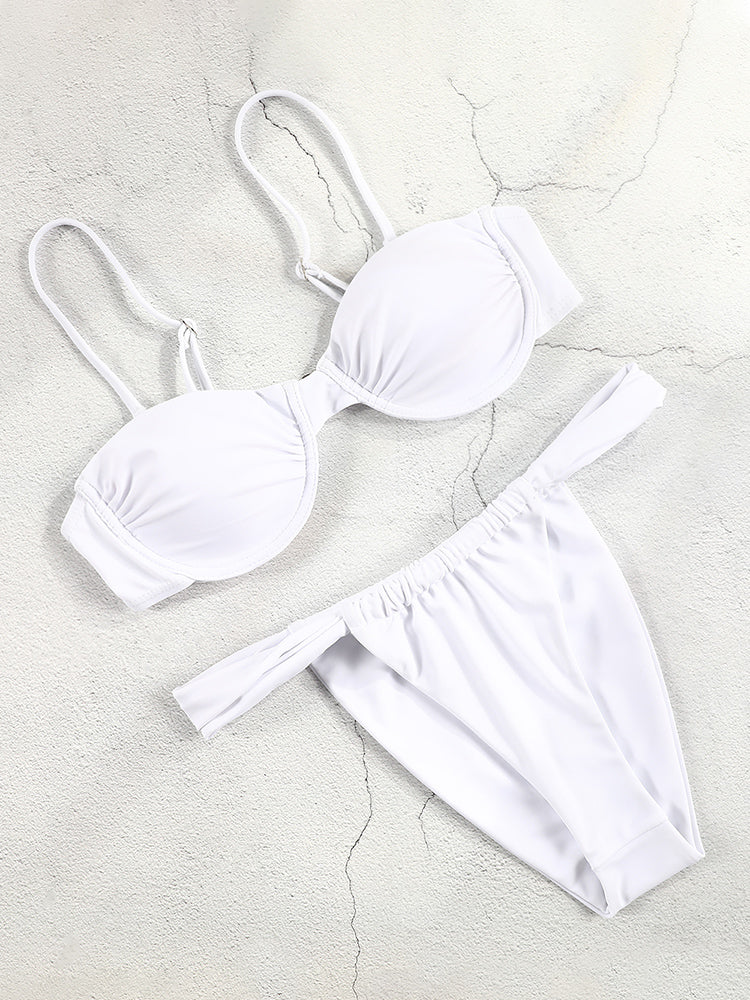 COOBBU Push Up Sexy Bikinis Swimwear White Swimsuit Women Bikini Set High Cut Bathing Suit Pleated Bikini Set Beach Wear