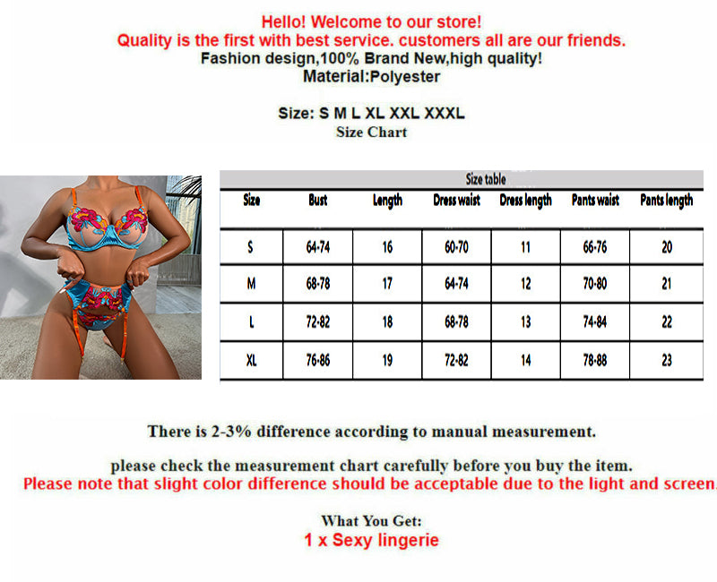 Transpar Woman Sexy Lingeri Set Sexi 3-Pieces  Sexi Woman Erot Lingeri Sexi Set Woman Sexi Garter  Costum Bra