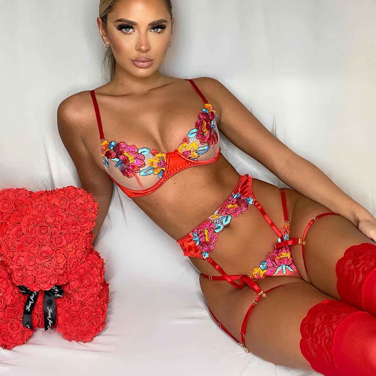 Transpar Woman Sexy Lingeri Set Sexi 3-Pieces  Sexi Woman Erot Lingeri Sexi Set Woman Sexi Garter  Costum Bra