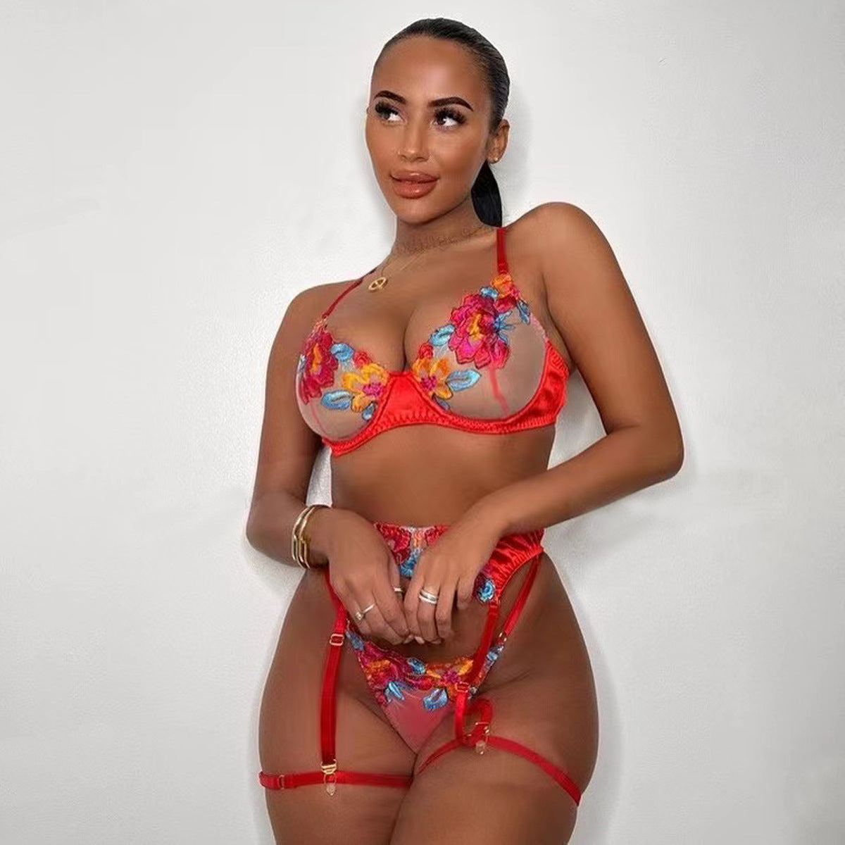 Transpar Woman Sexy Lingeri Set Sexi 3-Pieces  Sexi Woman Erot Lingeri Sexi Set Woman Sexi Garter  Costum Bra