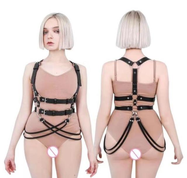 Leather Harness Body Bondage Punk Strap Garter Belt Leg Tight Lingerie