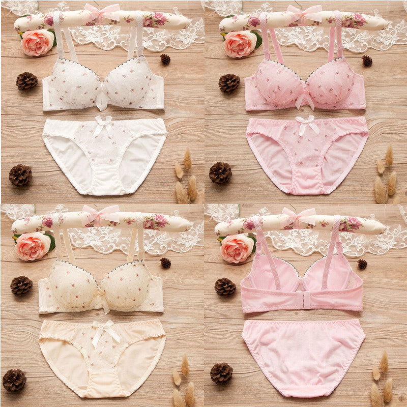 Teen Girls Bras and Panty Set Puberty Girls Lace Dot Cotton Underwear Set Bra Teenage Underwear Small Breast Bra