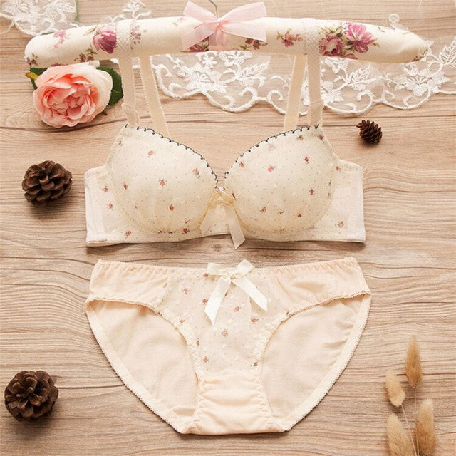 Teen Girls Bras and Panty Set Puberty Girls Lace Dot Cotton Underwear Set Bra Teenage Underwear Small Breast Bra