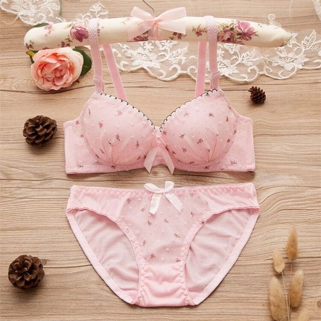Teen Girls Bras and Panty Set Puberty Girls Lace Dot Cotton Underwear Set Bra Teenage Underwear Small Breast Bra
