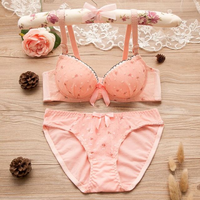 Teen Girls Bras and Panty Set Puberty Girls Lace Dot Cotton Underwear Set Bra Teenage Underwear Small Breast Bra