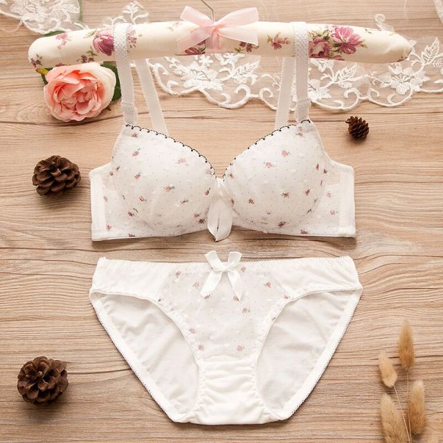 Teen Girls Bras and Panty Set Puberty Girls Lace Dot Cotton Underwear Set Bra Teenage Underwear Small Breast Bra