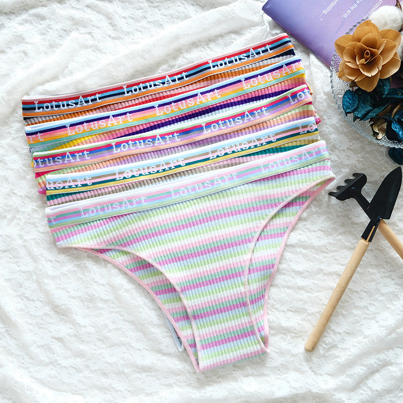 3PCS/Set Women Cotton Seamless Panties for Female Low Waist Underwear Panty Sexy Colorful Striped Lingerie NKT2113