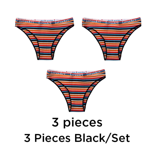 3PCS/Set Women Cotton Seamless Panties for Female Low Waist Underwear Panty Sexy Colorful Striped Lingerie NKT2113