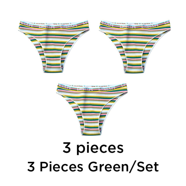3PCS/Set Women Cotton Seamless Panties for Female Low Waist Underwear Panty Sexy Colorful Striped Lingerie NKT2113