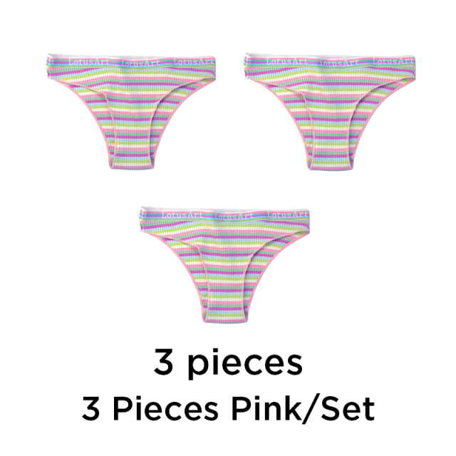3PCS/Set Women Cotton Seamless Panties for Female Low Waist Underwear Panty Sexy Colorful Striped Lingerie NKT2113