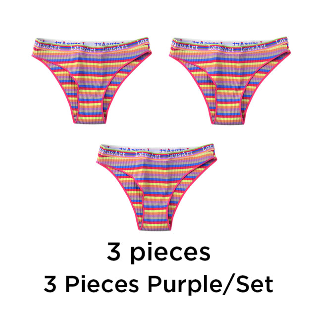 3PCS/Set Women Cotton Seamless Panties for Female Low Waist Underwear Panty Sexy Colorful Striped Lingerie NKT2113