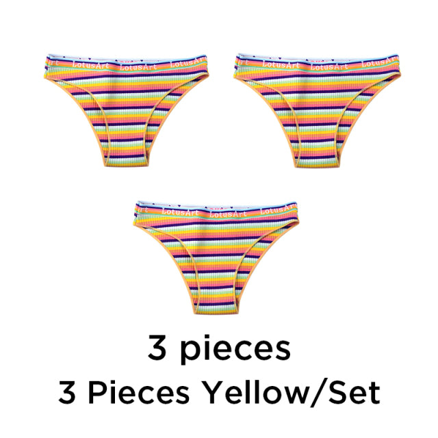 3PCS/Set Women Cotton Seamless Panties for Female Low Waist Underwear Panty Sexy Colorful Striped Lingerie NKT2113
