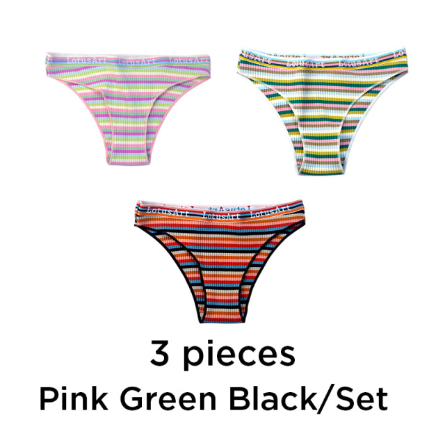 3PCS/Set Women Cotton Seamless Panties for Female Low Waist Underwear Panty Sexy Colorful Striped Lingerie NKT2113