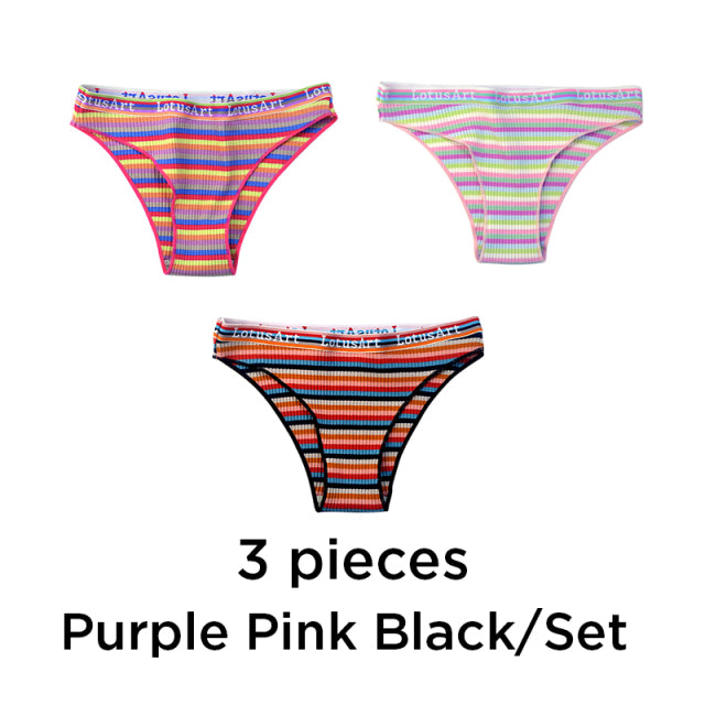 3PCS/Set Women Cotton Seamless Panties for Female Low Waist Underwear Panty Sexy Colorful Striped Lingerie NKT2113