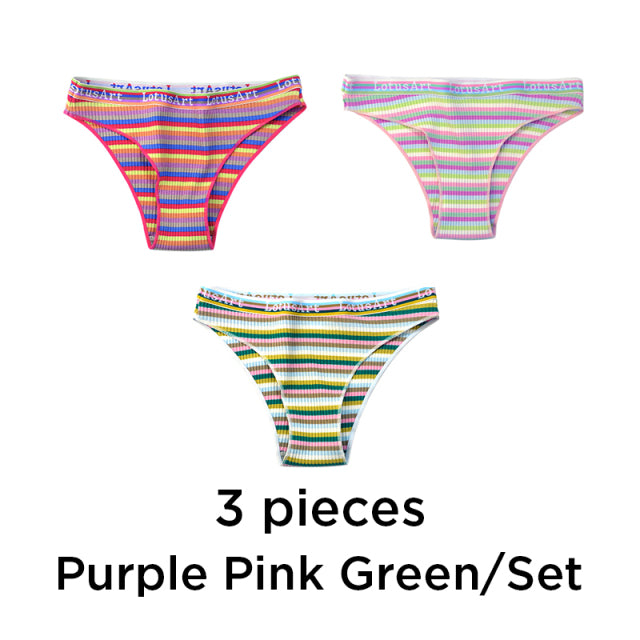 3PCS/Set Women Cotton Seamless Panties for Female Low Waist Underwear Panty Sexy Colorful Striped Lingerie NKT2113