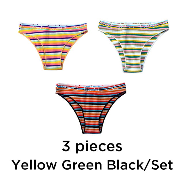 3PCS/Set Women Cotton Seamless Panties for Female Low Waist Underwear Panty Sexy Colorful Striped Lingerie NKT2113
