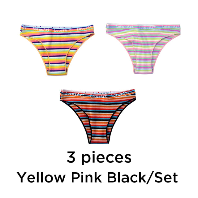 3PCS/Set Women Cotton Seamless Panties for Female Low Waist Underwear Panty Sexy Colorful Striped Lingerie NKT2113