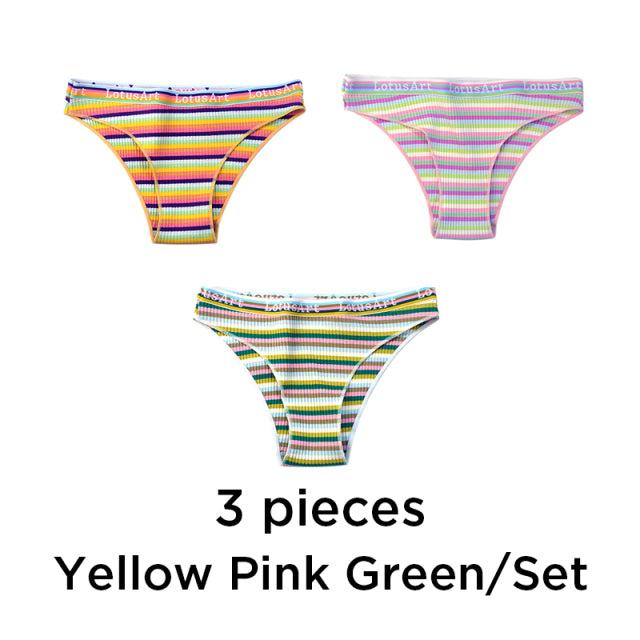 3PCS/Set Women Cotton Seamless Panties for Female Low Waist Underwear Panty Sexy Colorful Striped Lingerie NKT2113