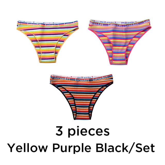 3PCS/Set Women Cotton Seamless Panties for Female Low Waist Underwear Panty Sexy Colorful Striped Lingerie NKT2113