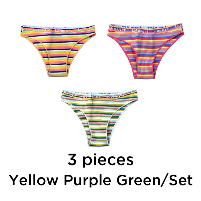 3PCS/Set Women Cotton Seamless Panties for Female Low Waist Underwear Panty Sexy Colorful Striped Lingerie NKT2113