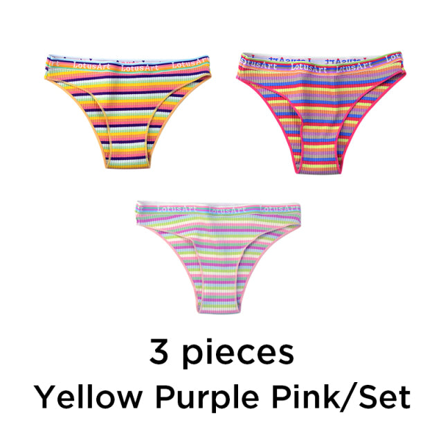 3PCS/Set Women Cotton Seamless Panties for Female Low Waist Underwear Panty Sexy Colorful Striped Lingerie NKT2113