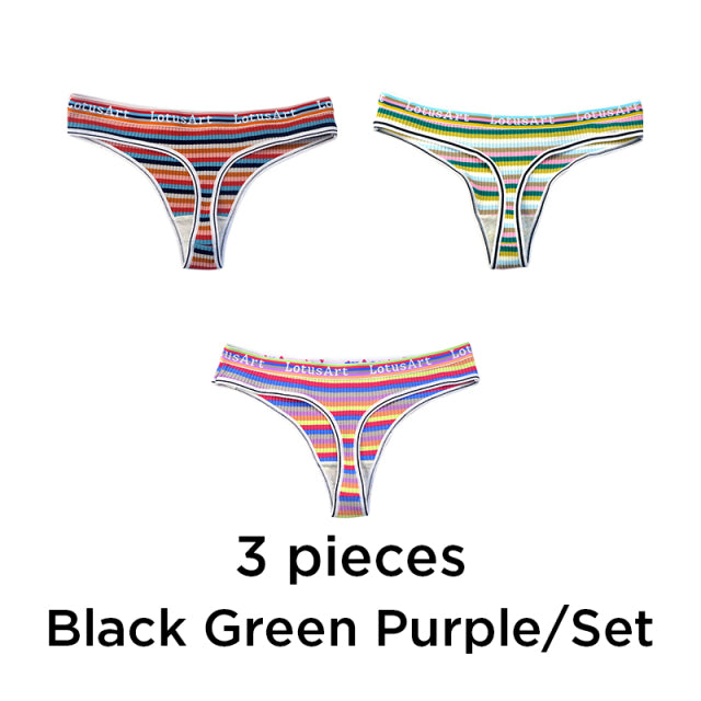 3PCS/Set Women Cotton Seamless Panties for Female Low Waist Underwear Panty Sexy Colorful Striped Lingerie NKT2113