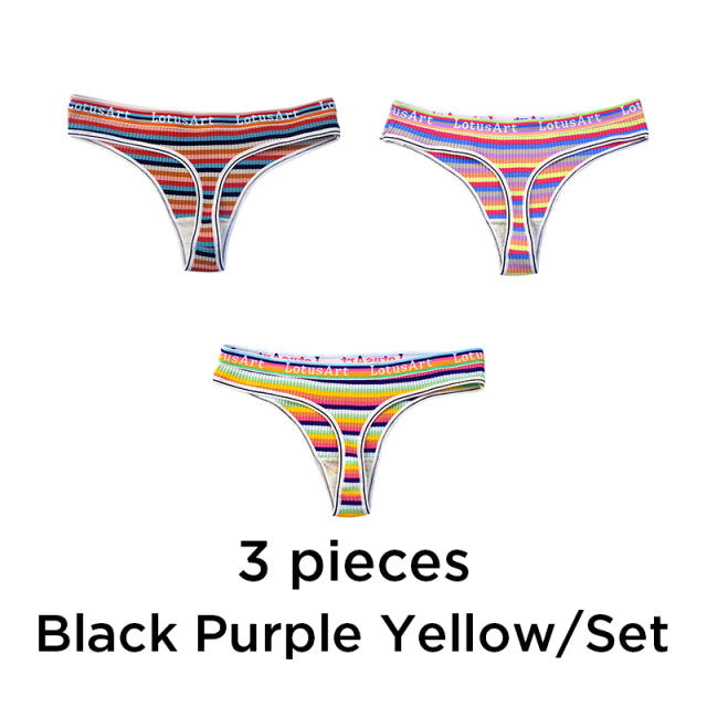 3PCS/Set Women Cotton Seamless Panties for Female Low Waist Underwear Panty Sexy Colorful Striped Lingerie NKT2113