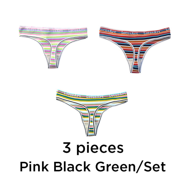 3PCS/Set Women Cotton Seamless Panties for Female Low Waist Underwear Panty Sexy Colorful Striped Lingerie NKT2113